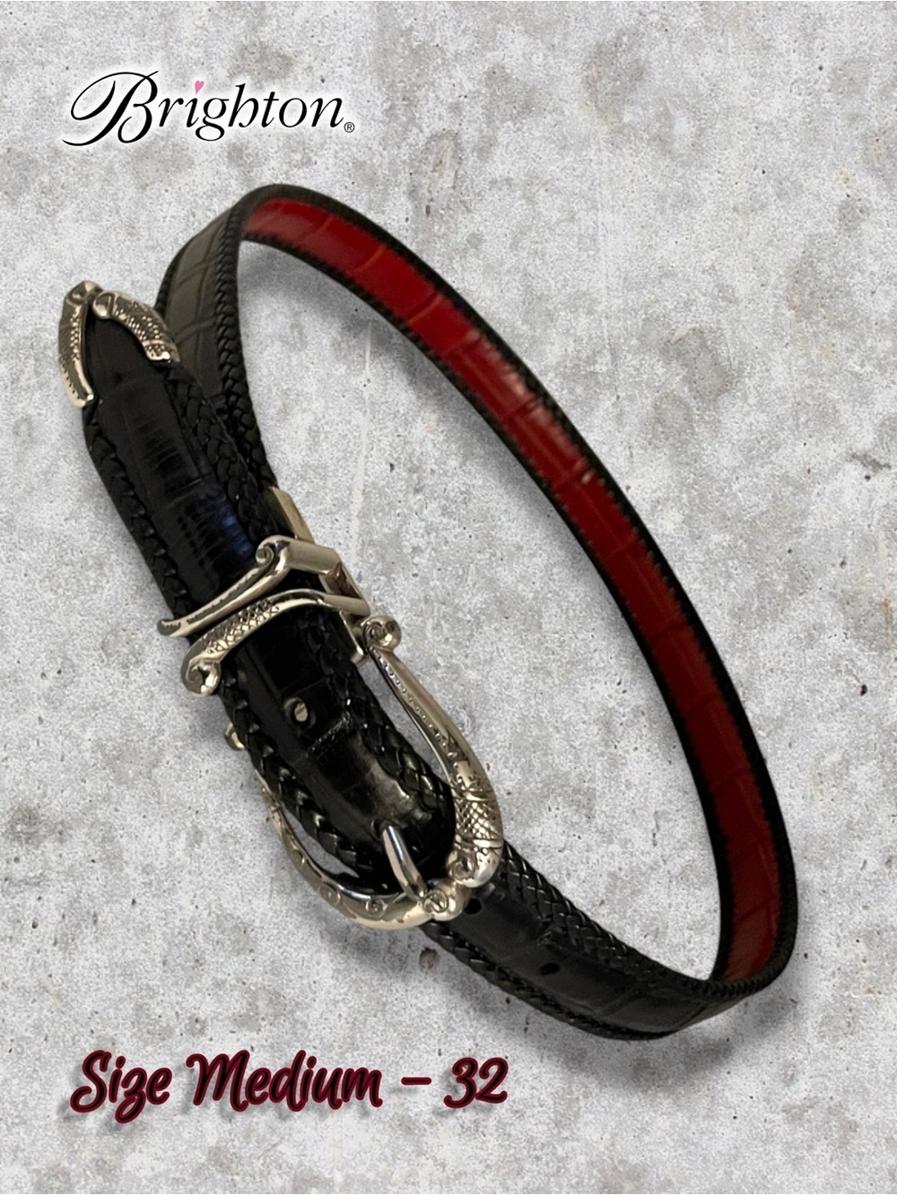 Brighton Reversible Red and Black Croc Leather Embossed Belt Size M - 32